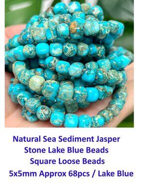 Natural Sea Sediment Jasper Stone Lake Blue Beads Square Loose Beads 5x5mm 68pcs
